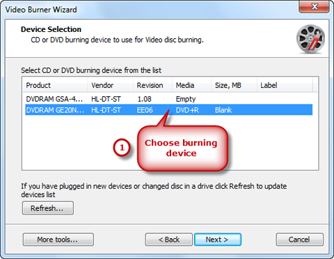 Choose Burning Device