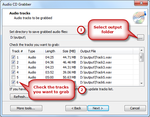 Select Output Folder and Tracks